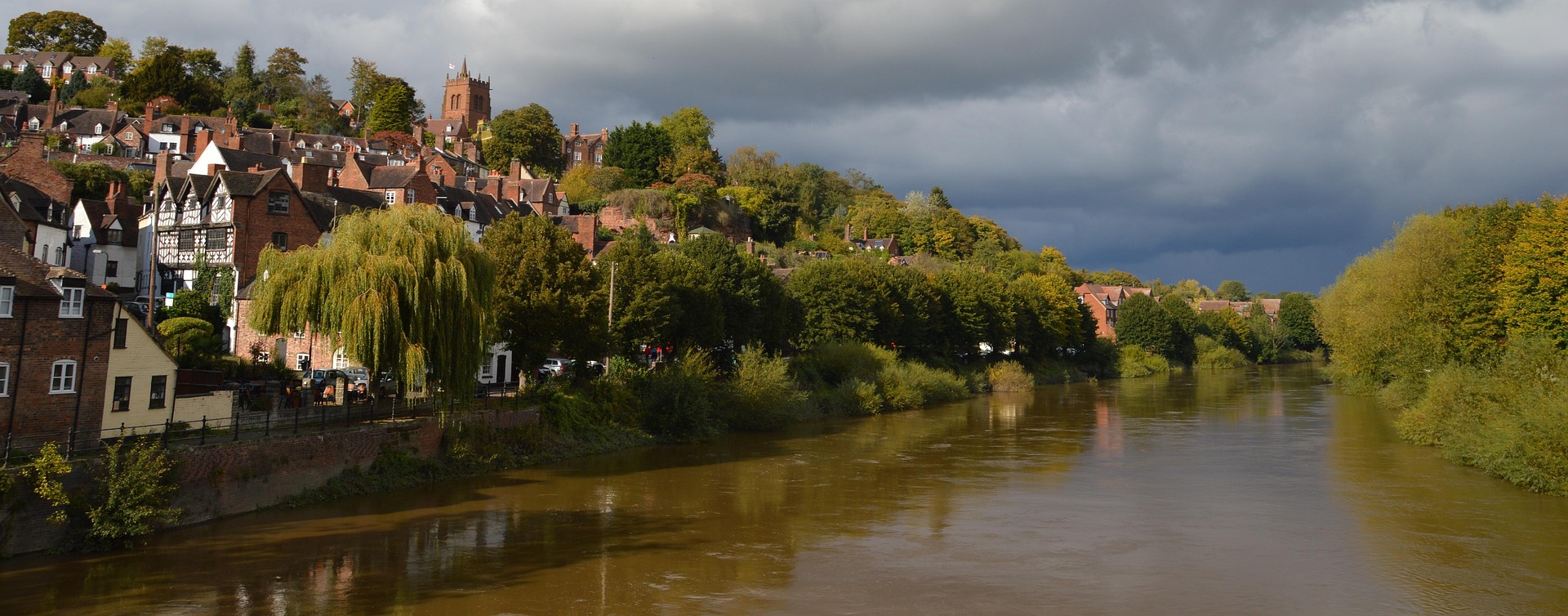 A view of Bridgnorth, Shropshire — High Town rooftops above the River Severn